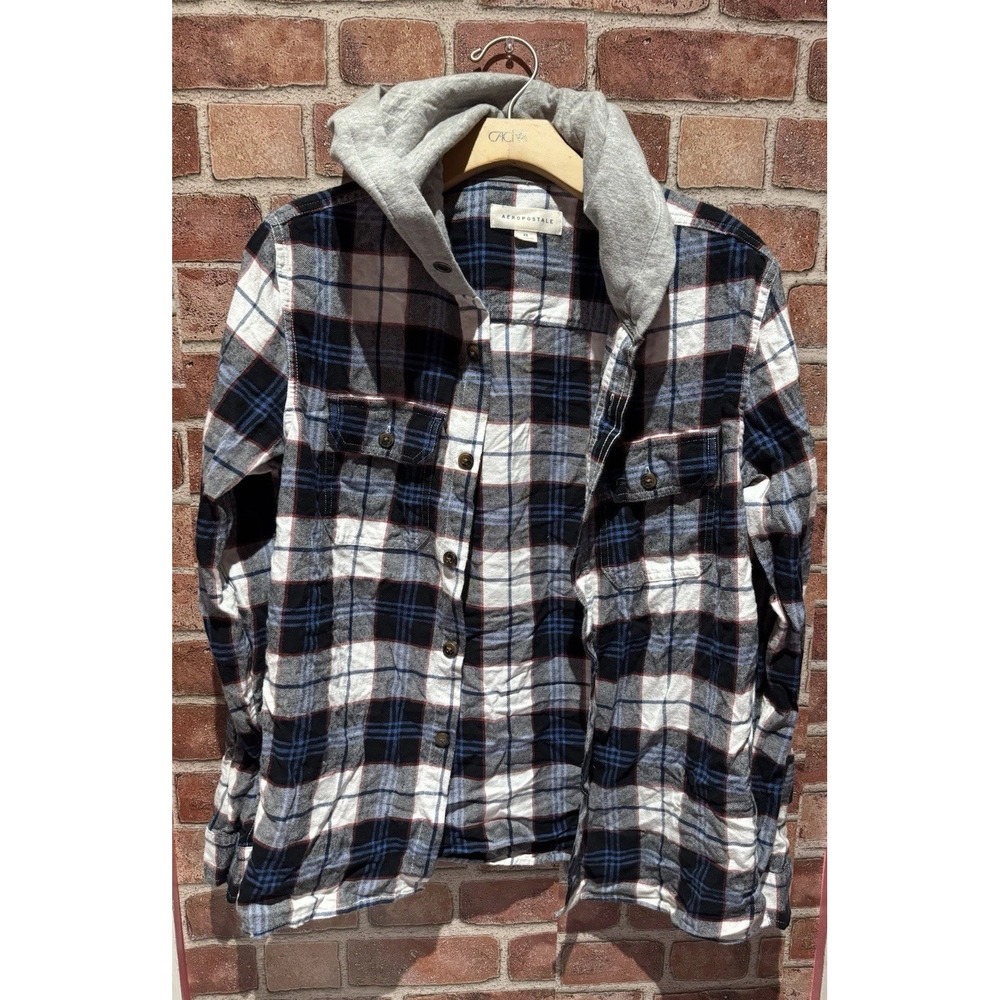 Aeropostale Shirt Hoodie Jacket Men's XS Multicolor Plaid Cotton Flannel Pockets